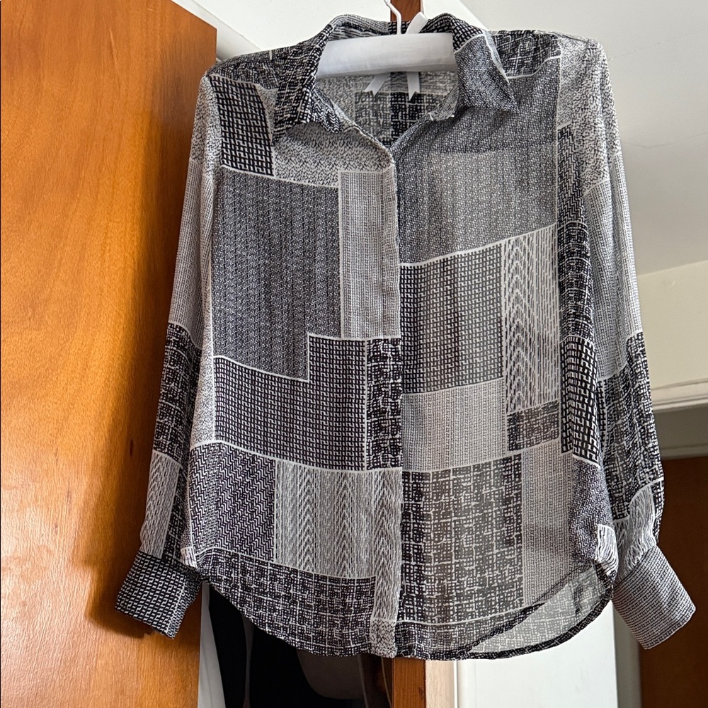 Liz Claiborne Black and White Patchwork Button-Up Shirt